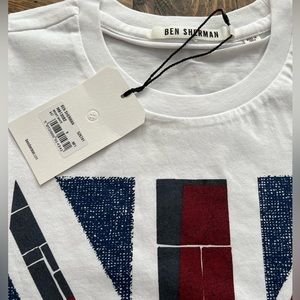 Ben Sherman - Short Sleeve Small - Union Jack - White - 100% Organic Cotton NWT